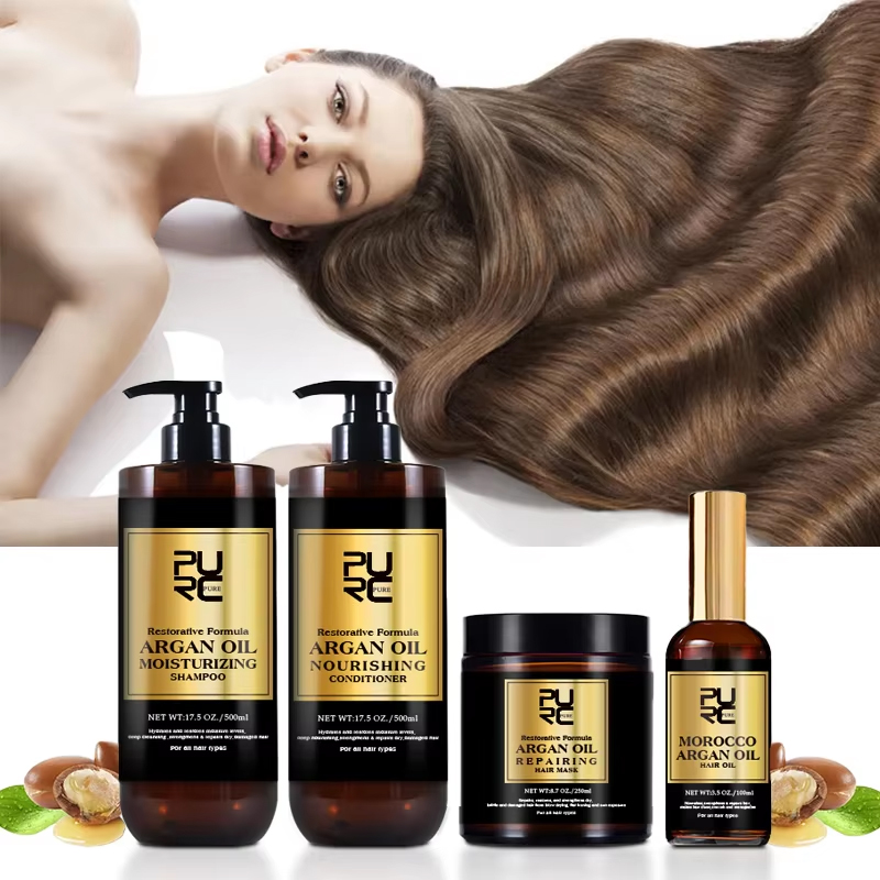 Hair Care Dandruff - PURC モロッコ セット：セラム、スムージングシャンプー、コンディショナー、ヘアマスク、フケ防止、頭皮の炎症を抑えるヘアケア製品キット
